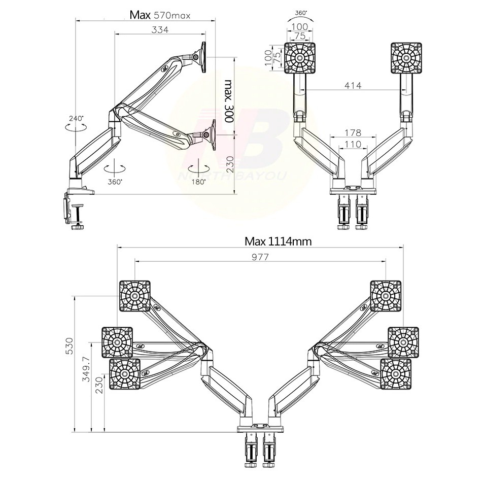 GIÁ ĐỠ 2 MÀN HÌNH MÁY TÍNH NB F160 NHẬP KHẨU 17INCH - 27INCH