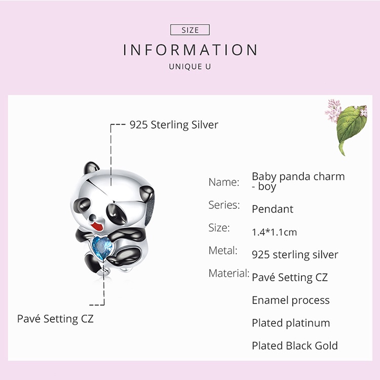 Phụ kiện trang sức BAMOER bạc 925 kiểu dáng gấu trúc hoạt hình dễ thương