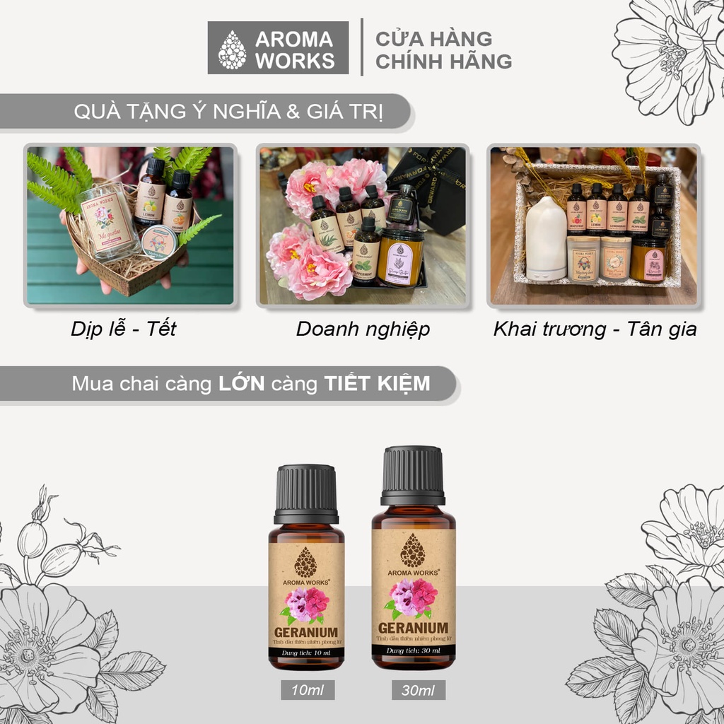 Tinh dầu Phong Lữ Aroma Works thơm phòng, khử mùi, thanh lọc không khí - Geranium