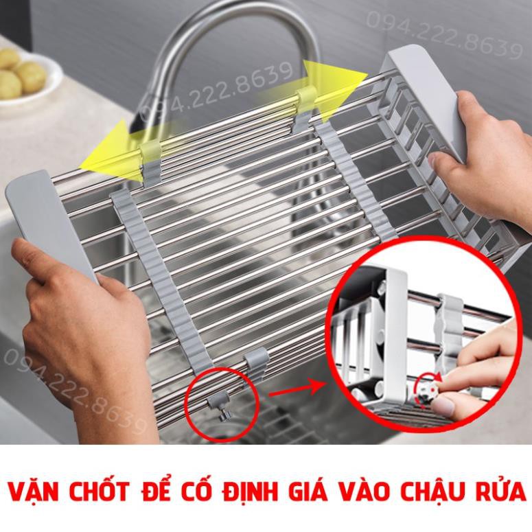 [Video chi tiết] Giá inox gác bồn rửa chén bát đa năng, kéo dãn linh hoạt