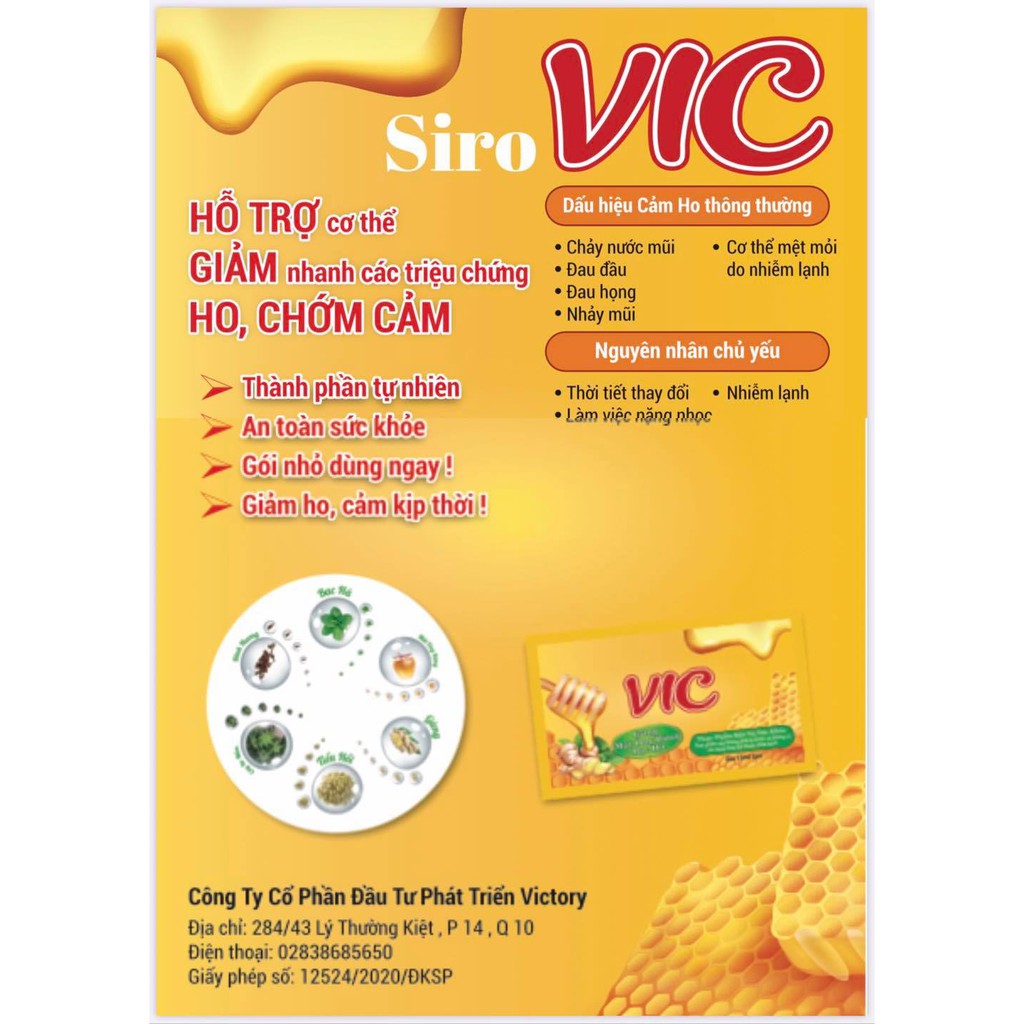 Siro VIC (Hộp 12 gói) -Giúp giảm ho, đau đầu, hắt hơi, sổ mũi, cảm lạnh - cvspharmacy