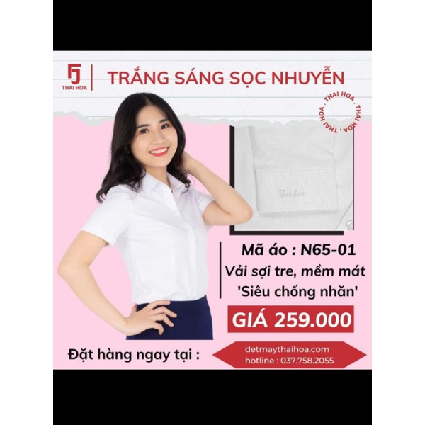 Áo sơ mi nữ Thái Hòa trắng sọc caro