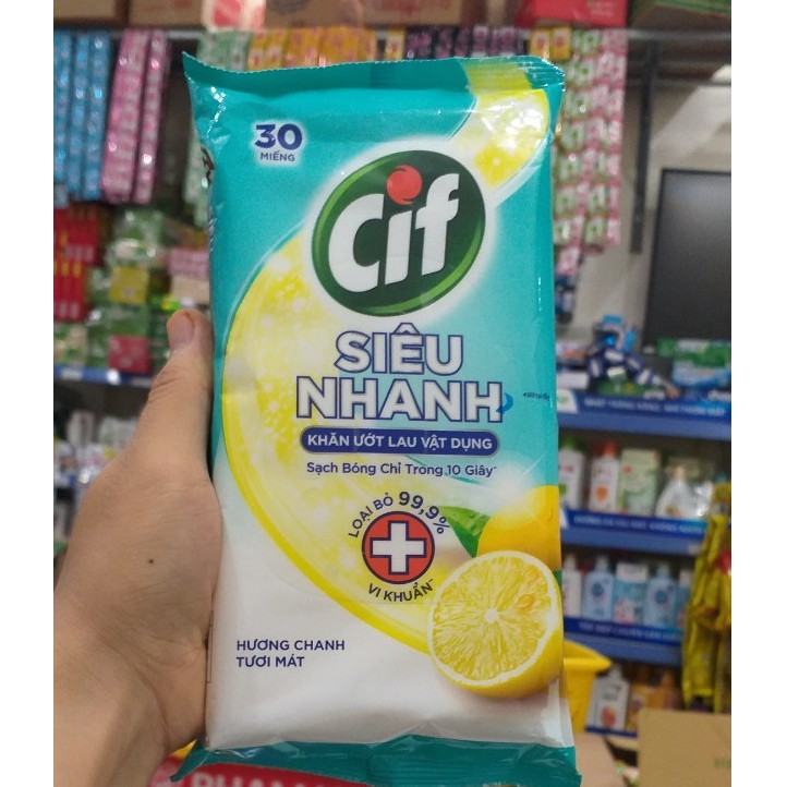 Khăn Ướt Lau Vật Dụng Cif Siêu Nhanh gói 30 miếng