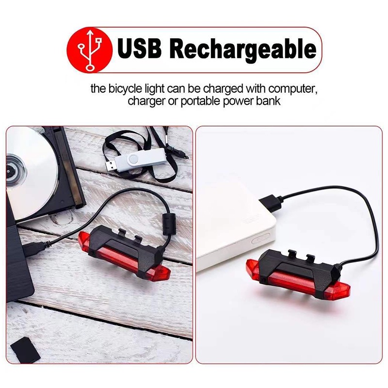 Đèn Tín Hiệu Gắn Đuôi Xe Đạp Chống Nước Có Thể Sạc Lại Bằng Cổng USB