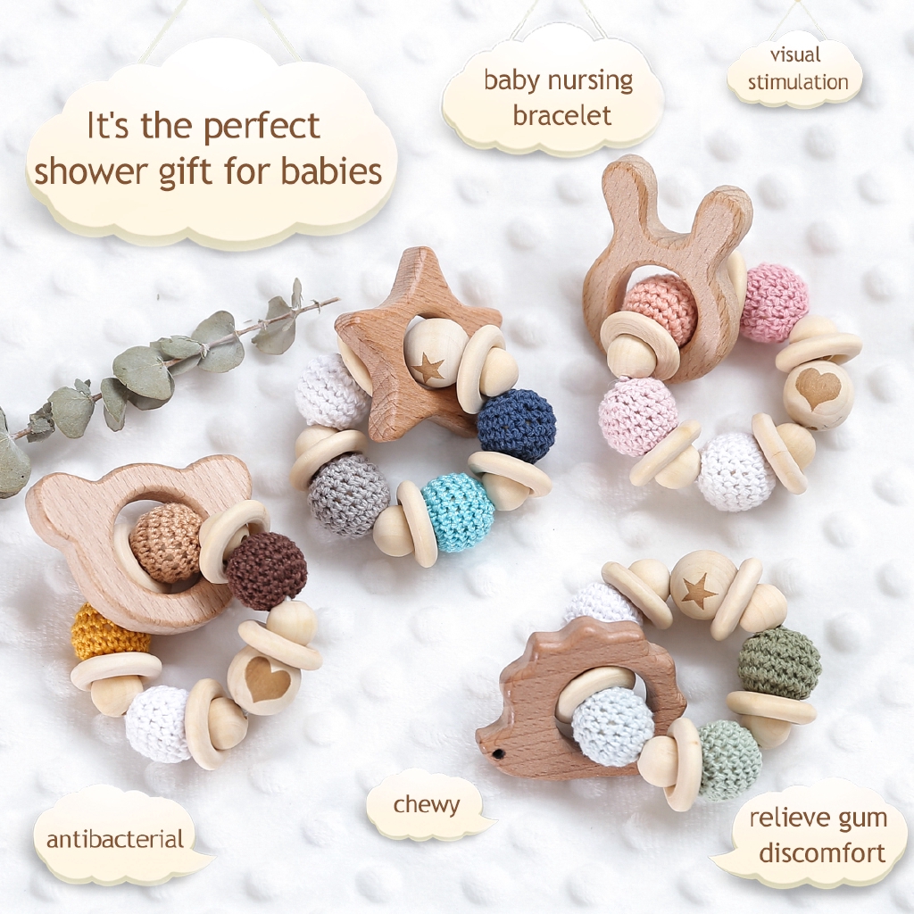 MAMIMAMIHOME Baby Crochet Beech Bracelet Đồ chơi mọc răng miễn phí BPA 1 CÁI