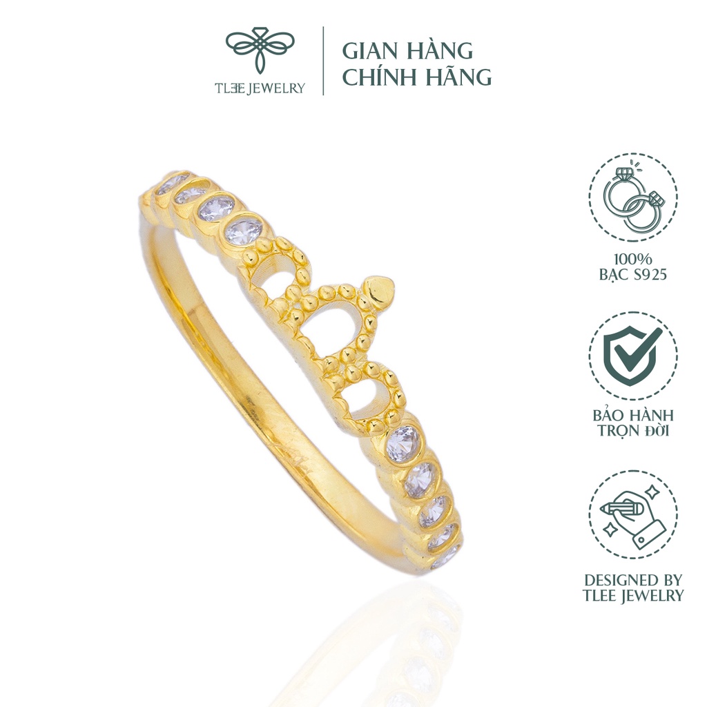 Nhẫn bạc nữ TLEE vương miện ba chóp mạ vàng 14k cao cấp NCJ A0112