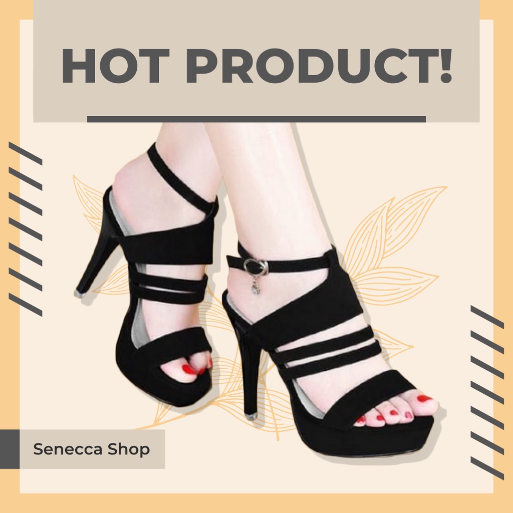 Giày sandal cao gót 10cm màu đen bằng cao su tổng hợp kèm dây bơm NS03 nhập khẩu cao cấp