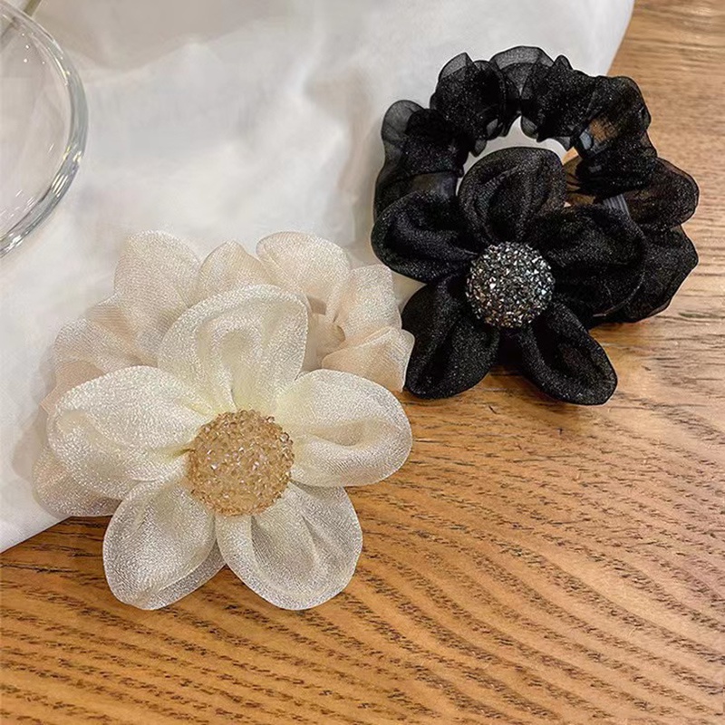 Dây Cột Tóc Lưới Họa Tiết Hoa Đính Đá Kiểu Hàn Quốc Ngọt Ngào Xinh Xắn