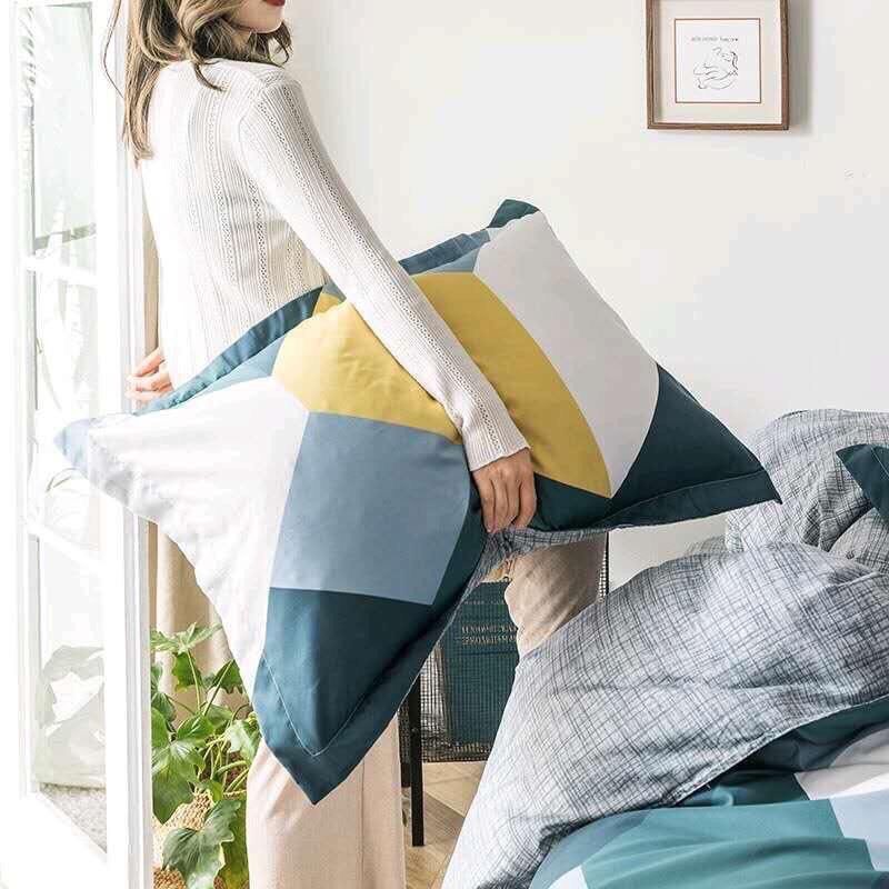 Bộ ga gối vỏ chăn Cotton poly kẻ tam giác [ib mẫu cho shop]