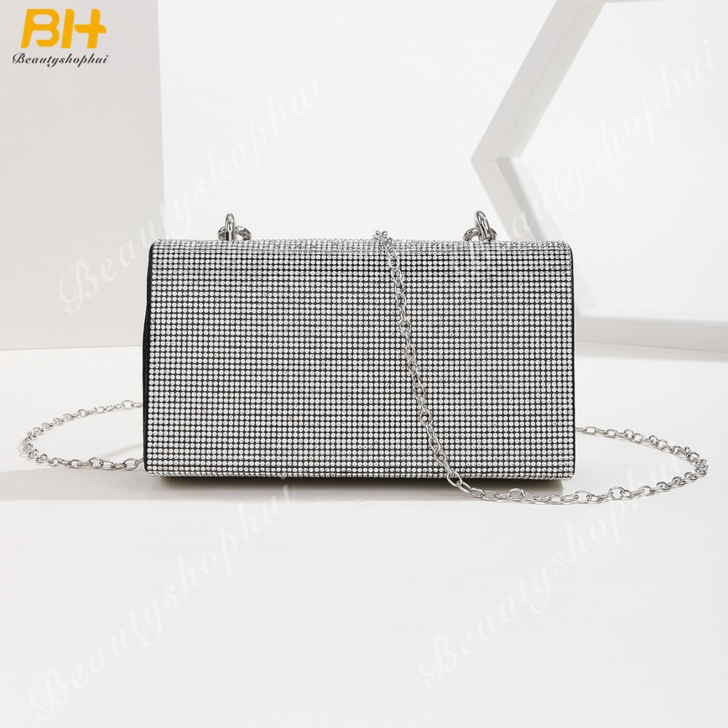 Ví Cầm Tay Dự Tiệc Đính Đá Kim Cương Giả Kiểu Mới Cho Nữ