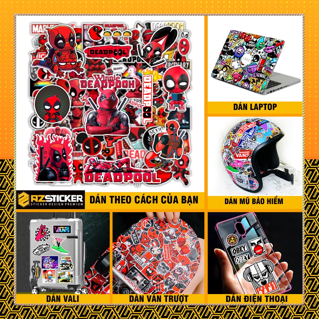 Sticker Dán Điện Thoại, Sticker Dán Vali, Sticker Dán Laptop, Sticker Dán Nón Bảo Hiểm, Tem Dán Xe Máy | Chủ Đề Deadpool