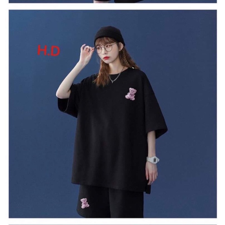 Đồ bộ hoạt hình form rộng Unisex Gấu Tím+QUẦN Short♥️ Freesize dành cho nam nữ🎀Sét trang phục thể thao Unisex, Hàn Quốc