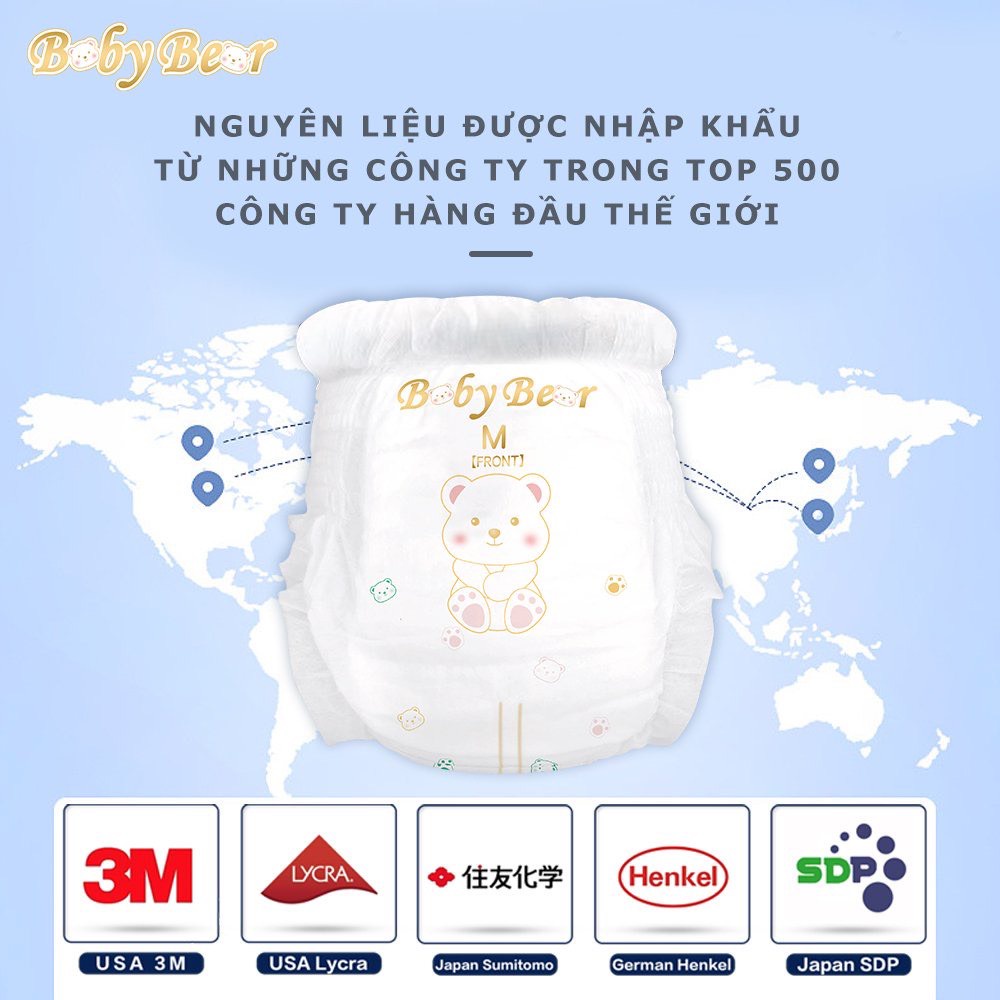 Bỉm tã dán quần dùng thử BOBY BEAR tinh chất trà xanh siều mềm siêu thấm M46/S48/L42/XL40