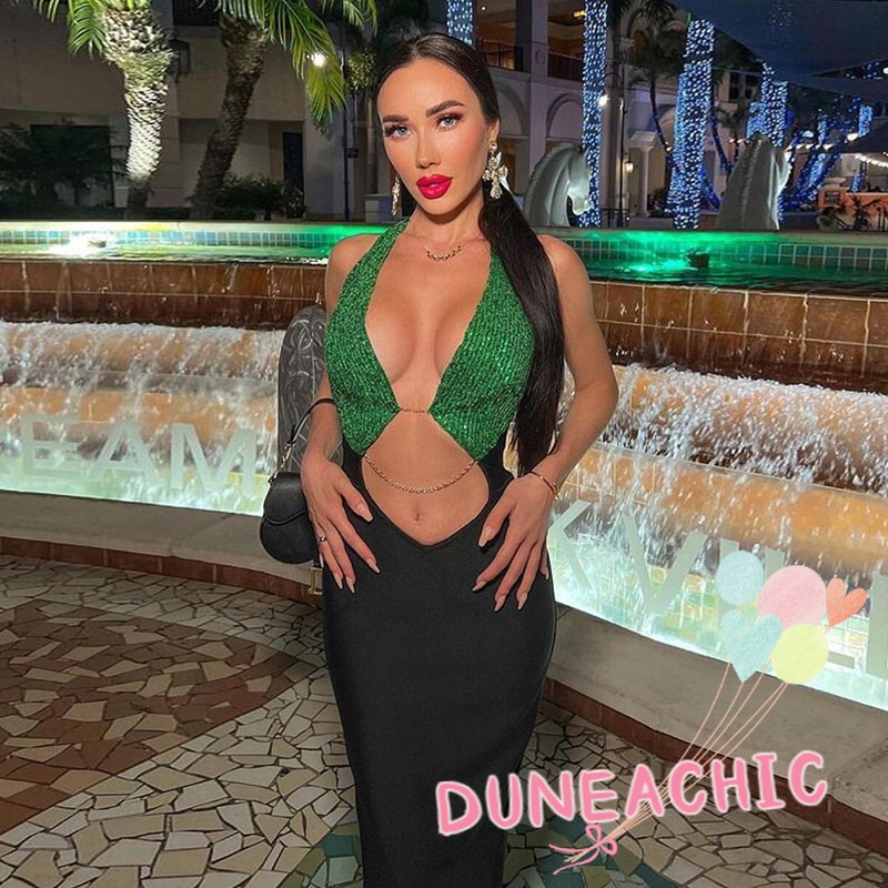 Đầm hai dây DUNEA đính kim sa tương phản quyến rũ cho nữ