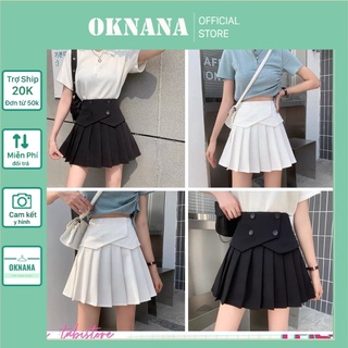 Chân váy xếp ly dáng ngắn có 4 cúc oknana
