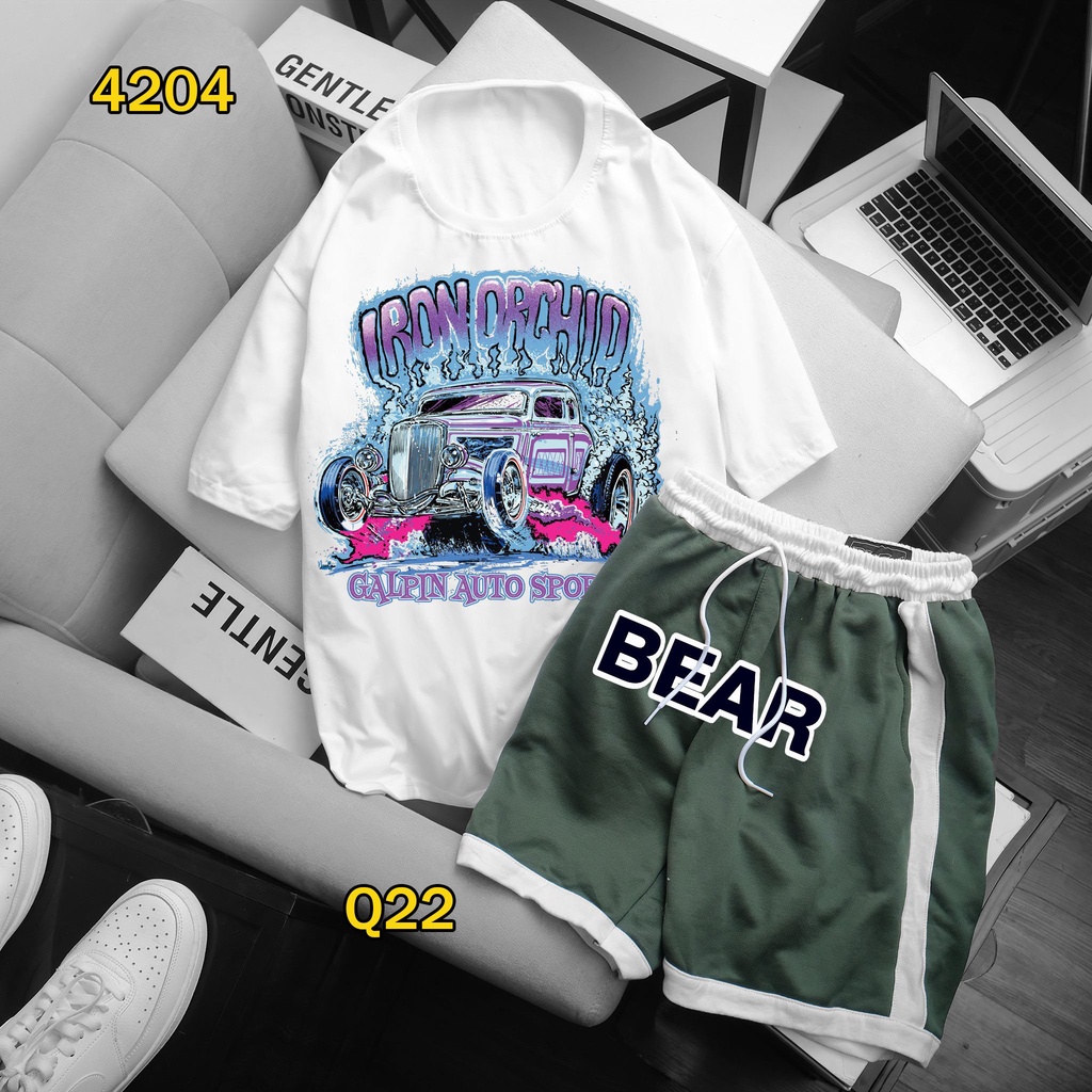 Set bộ đồ in nhiệt 3d thể thao bộ áo thun unisex nam nữ form rộng quần short phong cách 4204_BIKEN