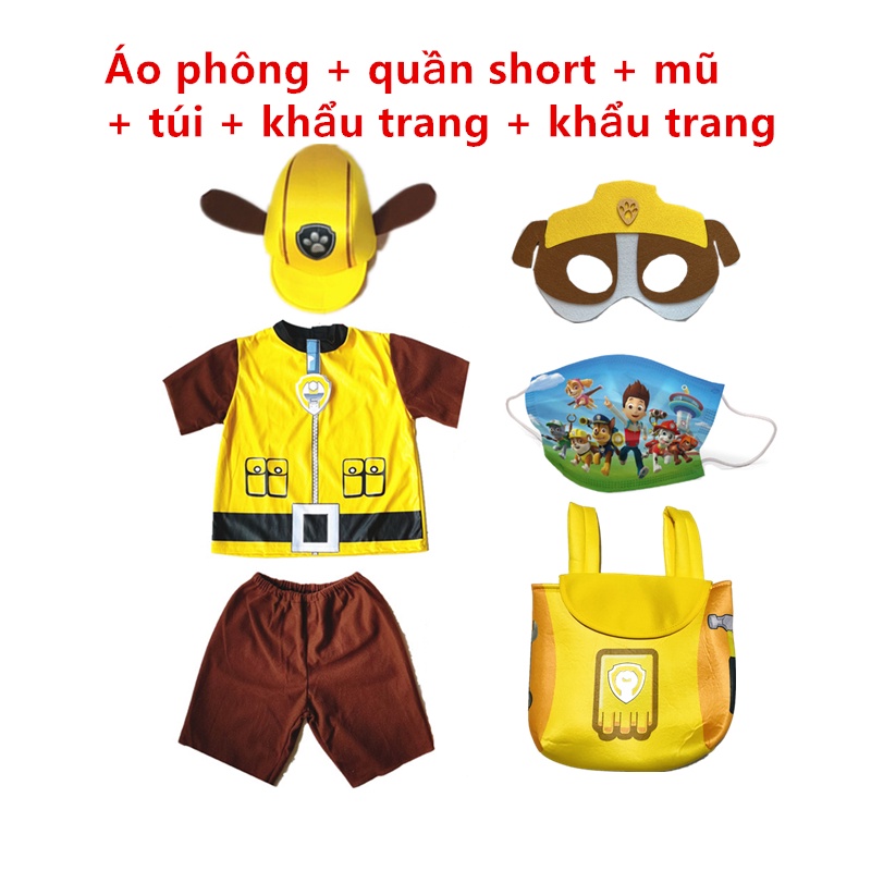 Paw Tuần tra Trang phục Cosplay Ngắn tay trẻ em Bé trai Cô gái Quà tặng sinh nhật Halloween Mặt nạ Đảng