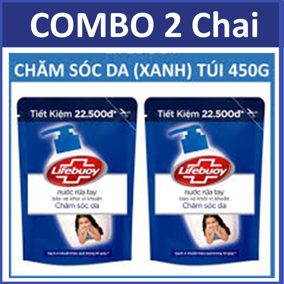 COMBO 2 túi Nước rửa tay Lifebuoy Chăm sóc da (Xanh) 450gX2