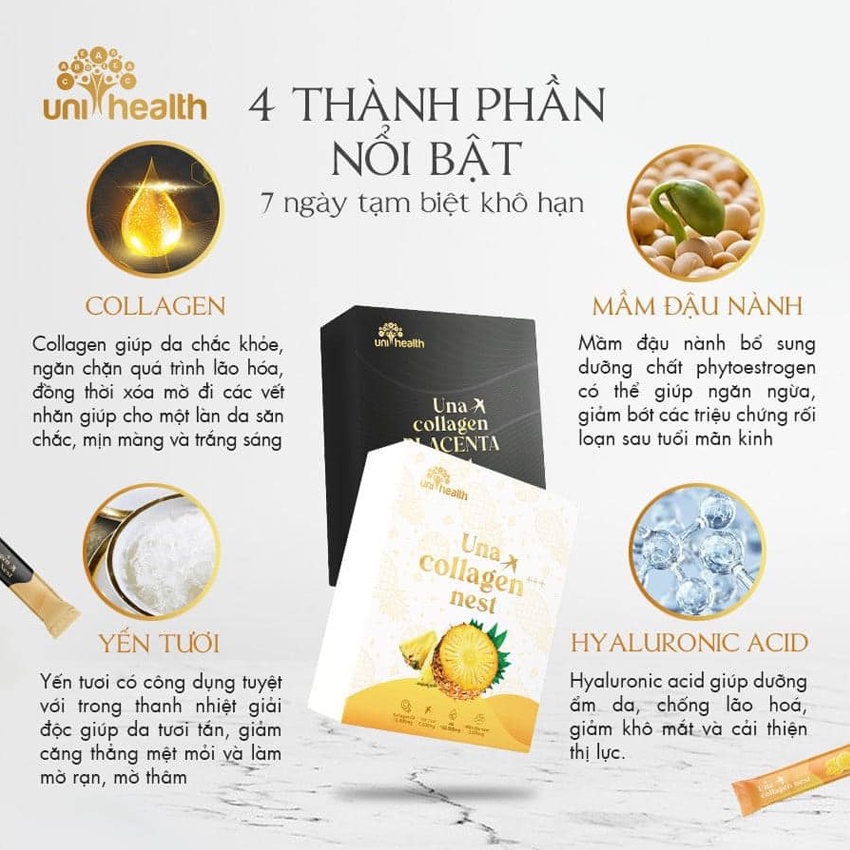 Combo 2 Hộp UNA COLLAGEN +++ NEST HẾT KHÔ HẠN, HỒI XUÂN, TRẺ HÓA VÀ GIẢM SẠM NÁM, TÀN NHANG