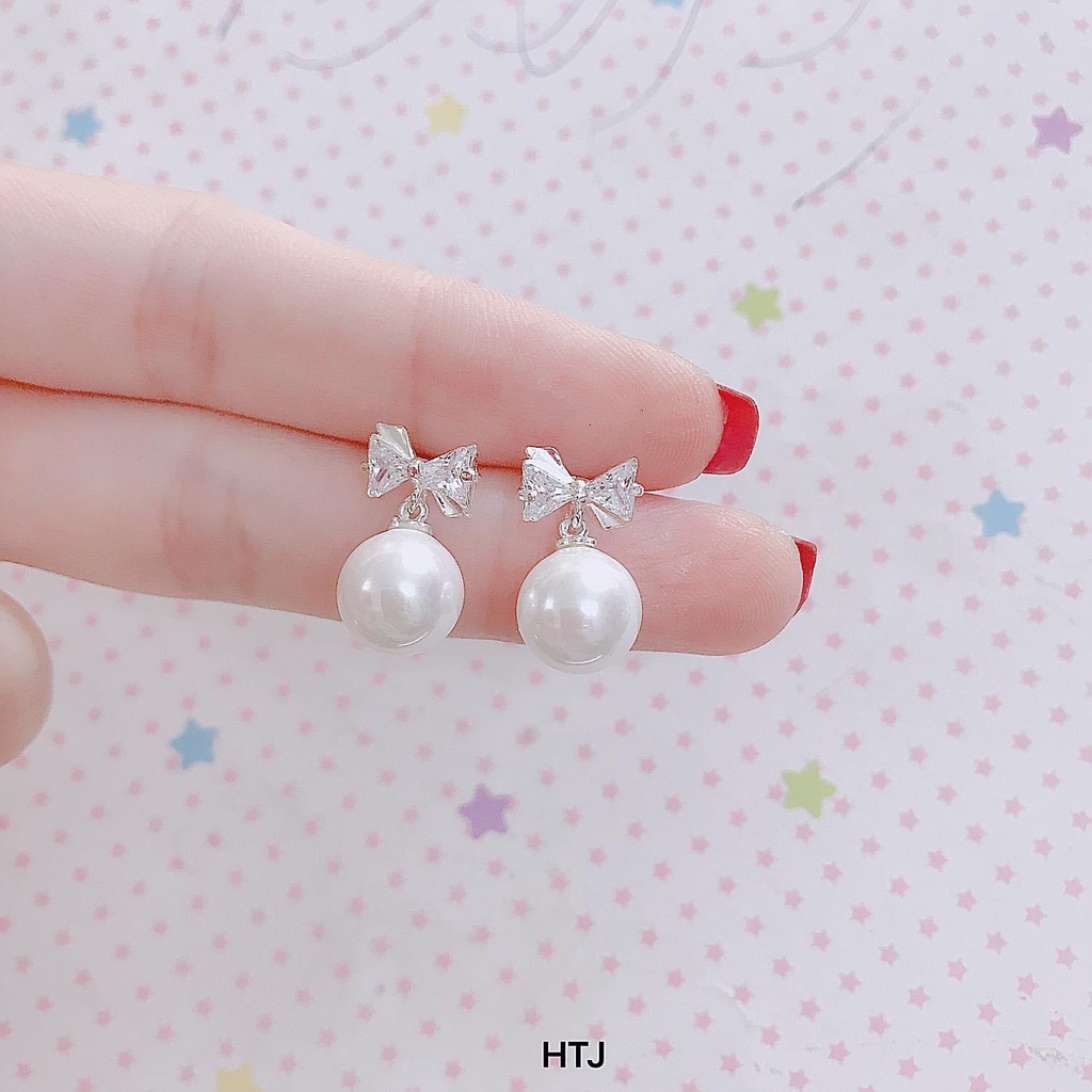 Bông tai nữ bạc thật mẫu nơ đính đá trẻ trung, xinh đẹp - Kho sỉ bạc Nhất Linh