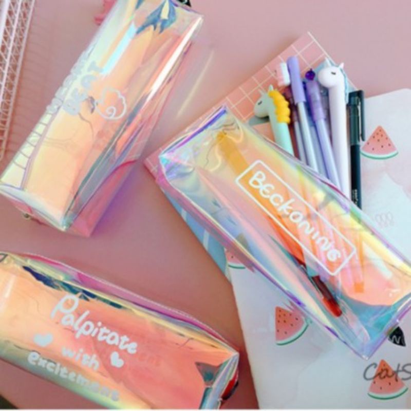 Hộp bút nhựa trong Hologram cute