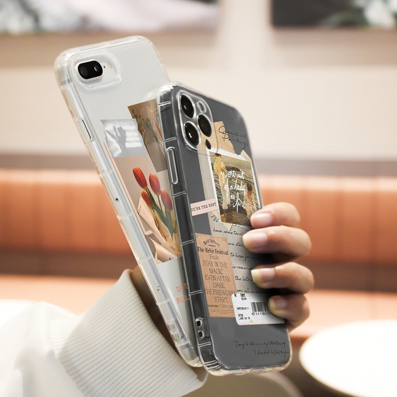 Ốp lưng iphone ôp lưng iphone 11 pro max TPU trong suốt họa tiết vintage thích hợp cho iPhone 11 7 8 plus 6s Xr Xs Max 11Pro Max 12 13Pro Max