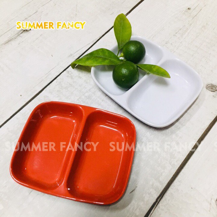 Chén đĩa gia vị 2 ngăn 9 x 7.3cm / Dĩa tương 2 phần đen, nâu kem - small bowl F-C101
