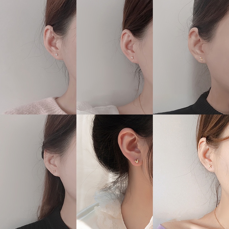 Bông Tai Mạ Bạc 925 Đính Đá Zircon Đơn Giản Thời Trang Phong Cách Hàn Quốc Cho Nữ