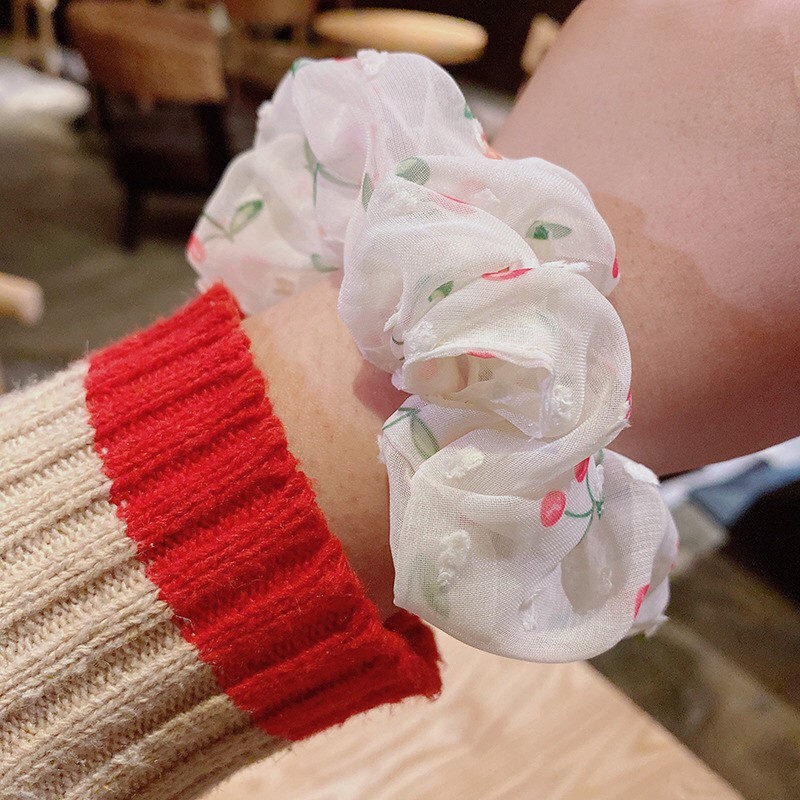 Dây buộc tóc Scrunchies lưới cột tóc hình cherry - Mã SC044