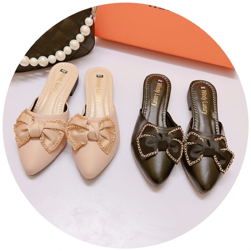 Dép sục bệt mũi nhọn nơ xích xinh xỉu