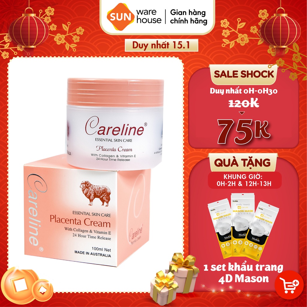 Kem Dưỡng Da Nhau Thai Cừu CARELINE Placenta Cream Giúp Dưỡng Ẩm, Ngăn Ngừa Vết Nhăn 100ml