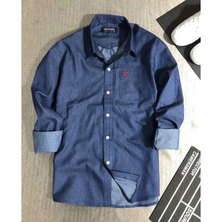 Áo sơ mi nam nữ denim xuất khẩu trơn