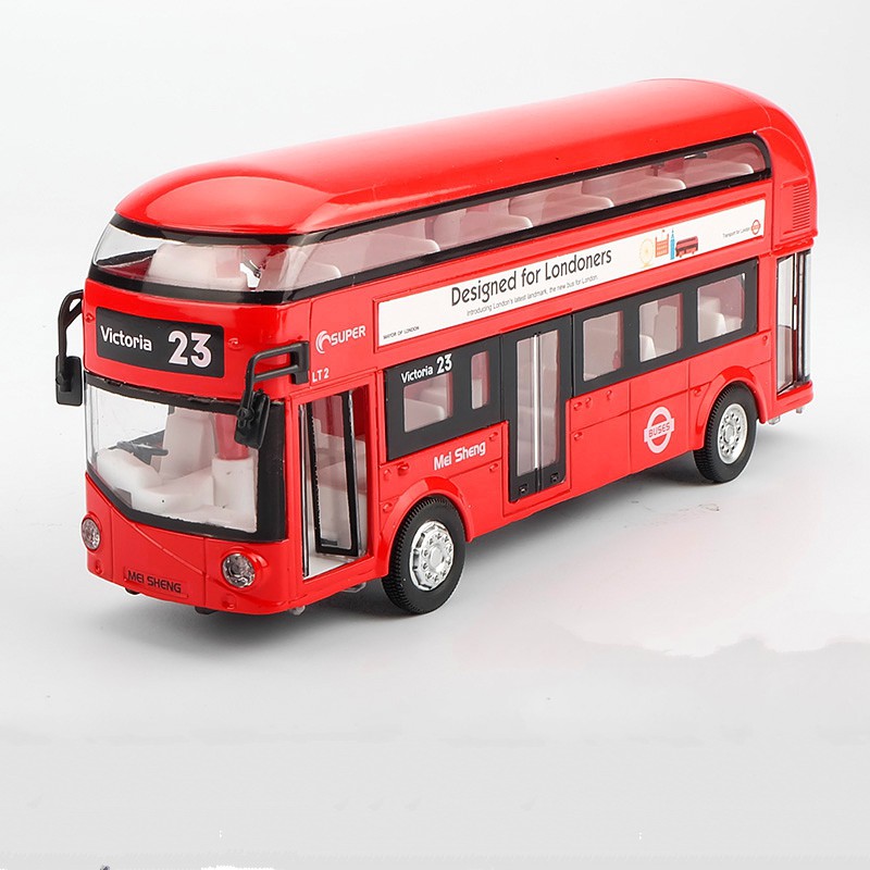 Trò chơi xe ô tô bus 2 tầng bằng sắt siêu bền chạy đà dùng pin phát nhạc (kèm pin)