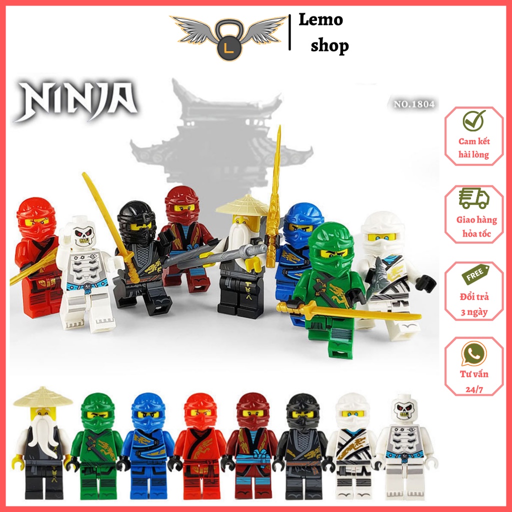 Đồ chơi xếp hình lắp ráp nhân vật ninja minifigure Lemoshop , đồ chơi trẻ em gồm 8 nhân vật nhỏ 1804
