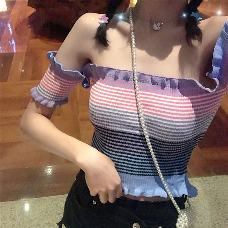 Áo Len Nữ Ngắn Tay Hở Vai Phong Cách Hàn Quốc Gợi Cảm