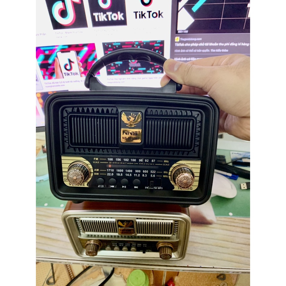 Đài radio NNS-8091BTcó bluetooth FM-AM/FM/SW hình thức Siêu Phẩm cổ điển,loa to ,tích hợp pin sạc Hàng Chính Hãng