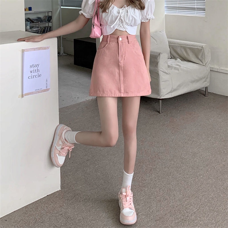 Váy Denim Hồng 168520 Chân Váy Chữ a Lưng Cao Dáng Ôm Trẻ Trung Năng Động Cho Nữ