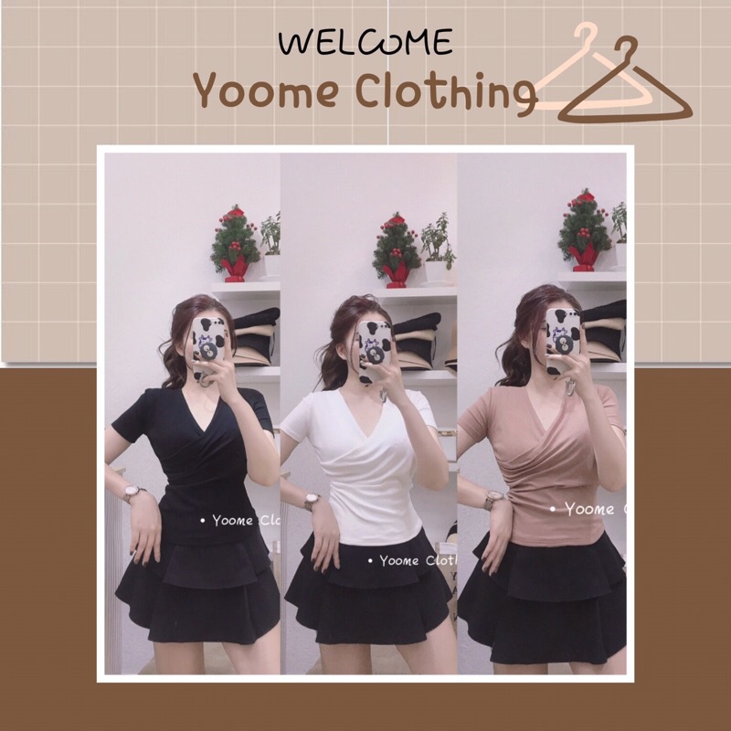 Áo cổ vạt chéo V xếp ly eo chất cottonzip dày dặn co giãn đa chiều cho nữ Yoomeclothing  [ ẢNH THẬT SHOP CHỤP ]