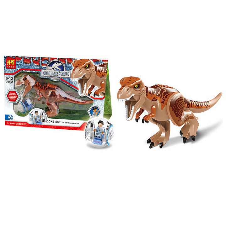 Lắp Ráp Xếp Hình Mô Hình Khủng Long Bạo Chúa T-Rex Jurassic Trắng Nâu YC77011