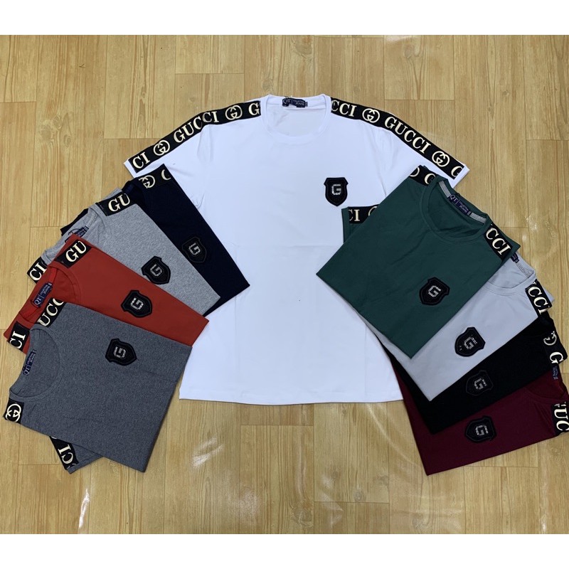 Áo thun COTTON hiệu cổ tròn thể thao GUCCI, gắn Logo