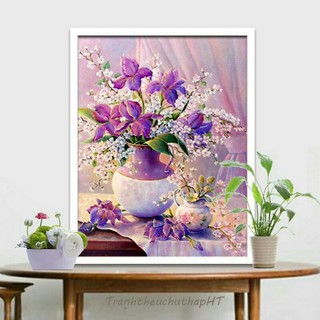 Tranh thêu chữ thập 3D Bình hoa Lan tuyệt đẹp 43*51cm LV3185