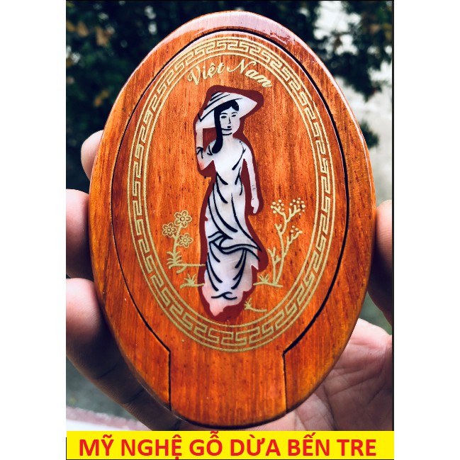 Gương soi mini gỗ dừa - kính du lịch tiện lợi - mỹ nghệ dừa bến tre