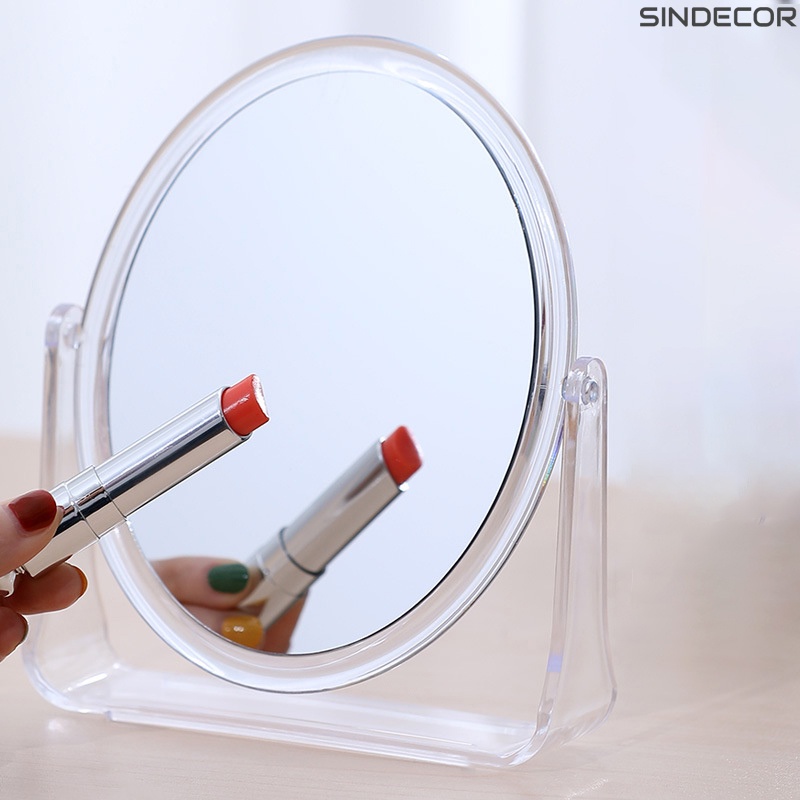 Gương trang điểm để bàn trong suốt - Gương soi xoay 360 độ Hàn Quốc , 2 mặt gương xoay 360 độ - Sindecor