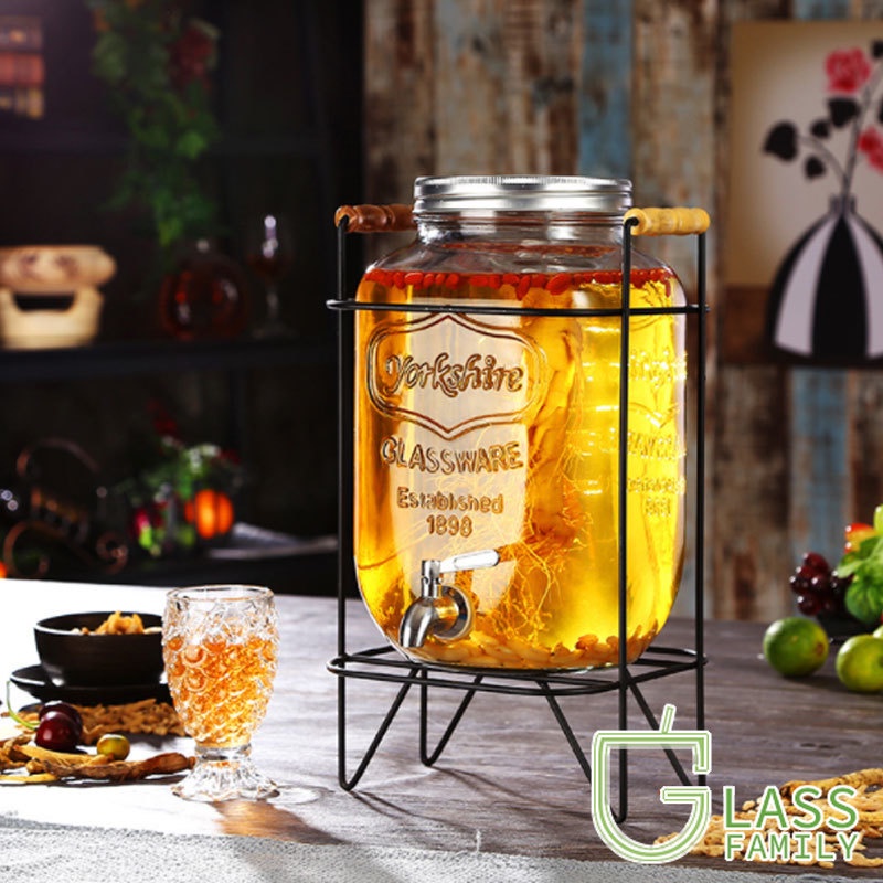 GF 4L chai rượu thủy tinh dày trong suốt dung tích lớn với vòi tráng miệng bằng thép không gỉ bàn đồ uống nước chanh thùng nước trái cây thùng cola