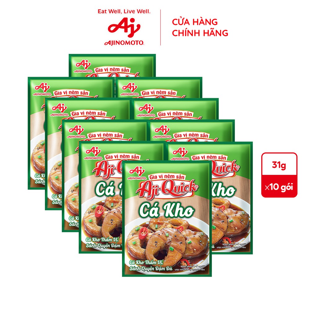 Lốc 10 gói gia vị nêm sẵn Cá Kho Aji-Quick 31g/1 gói