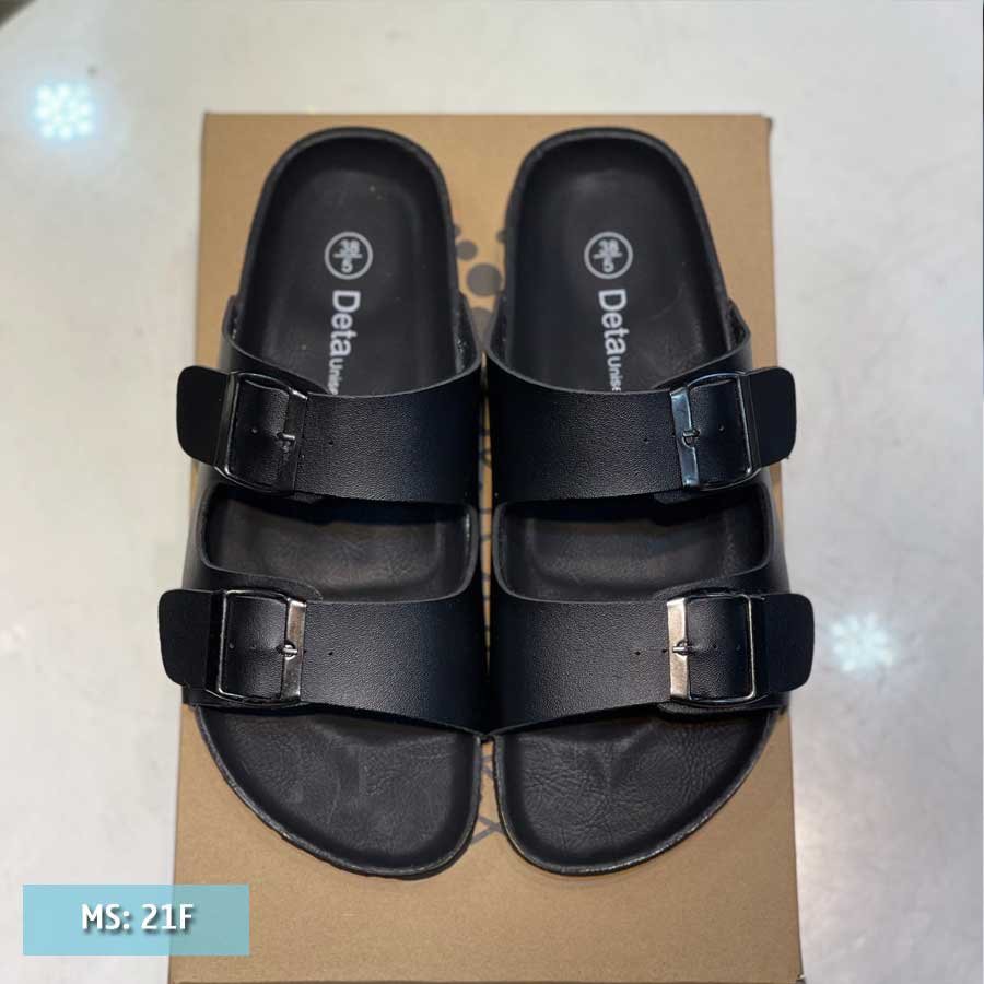 [CỰC RẺ] DÉP ĐẾ TRẤU NAM NỮ 2 QUAI BIRKEN UNISEX DA PU MÀU ĐEN - DETA21F