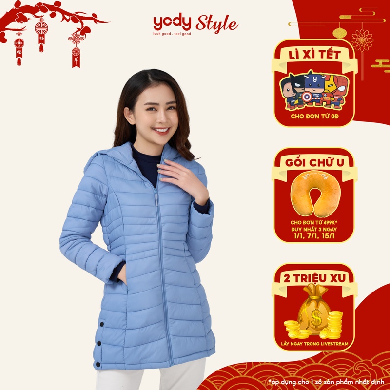 Áo phao YODY nữ dáng dài áo khoác phao dài siêu gọn nhẹ, siêu ấm PHN4002