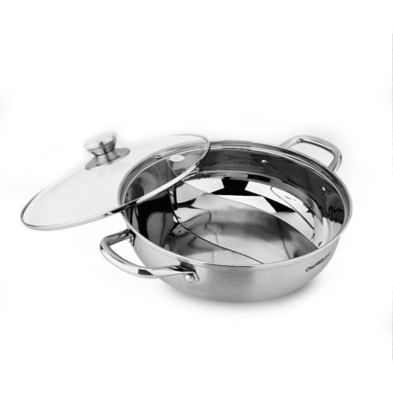 Nồi Lẩu Inox 2 Ngăn HOTPOT tặng kèm nắp kính nấu được bếp từ