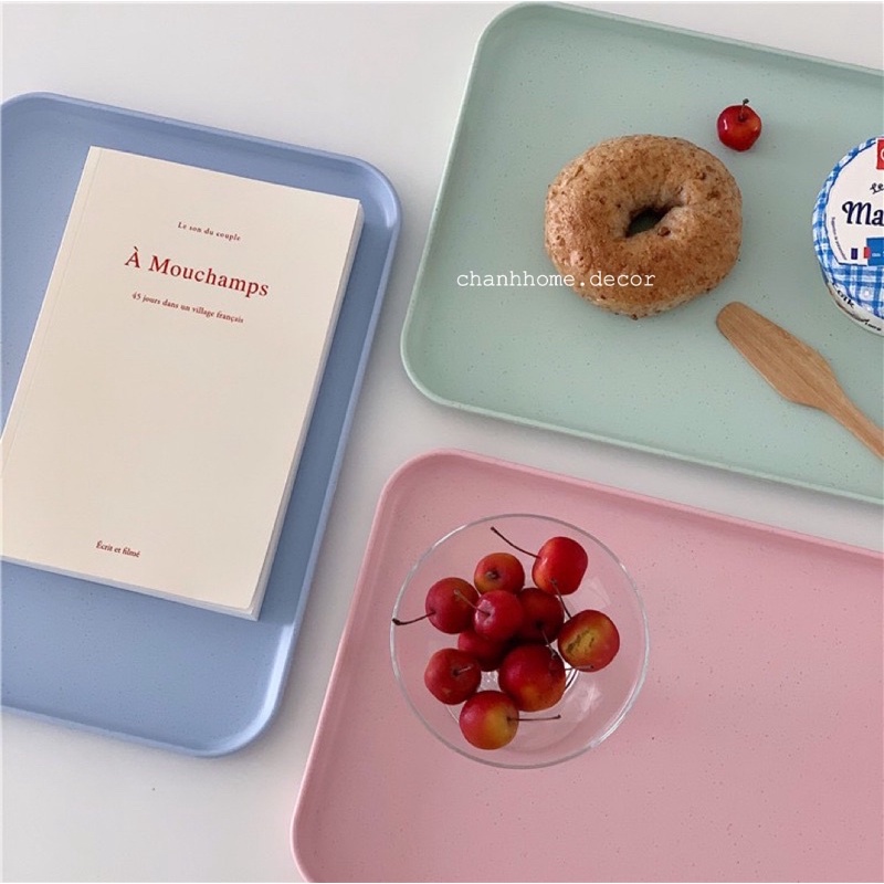 Khay nhựa đựng thức ăn lúa mạch màu Pastel hình chữ nhật, tấm lót bàn ăn đựng dĩa, cốc uống nước |Chanhhome.decor|