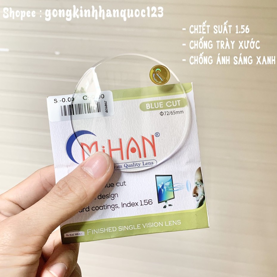 Tròng kính mắt cận chống ánh sáng xanh Mihan Bluecut 1.56 ( 0- 6 độ ) - Chiết suất 1.56
